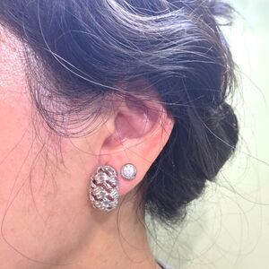 whimsical Silver toned puffy Chunky clip on Earrings